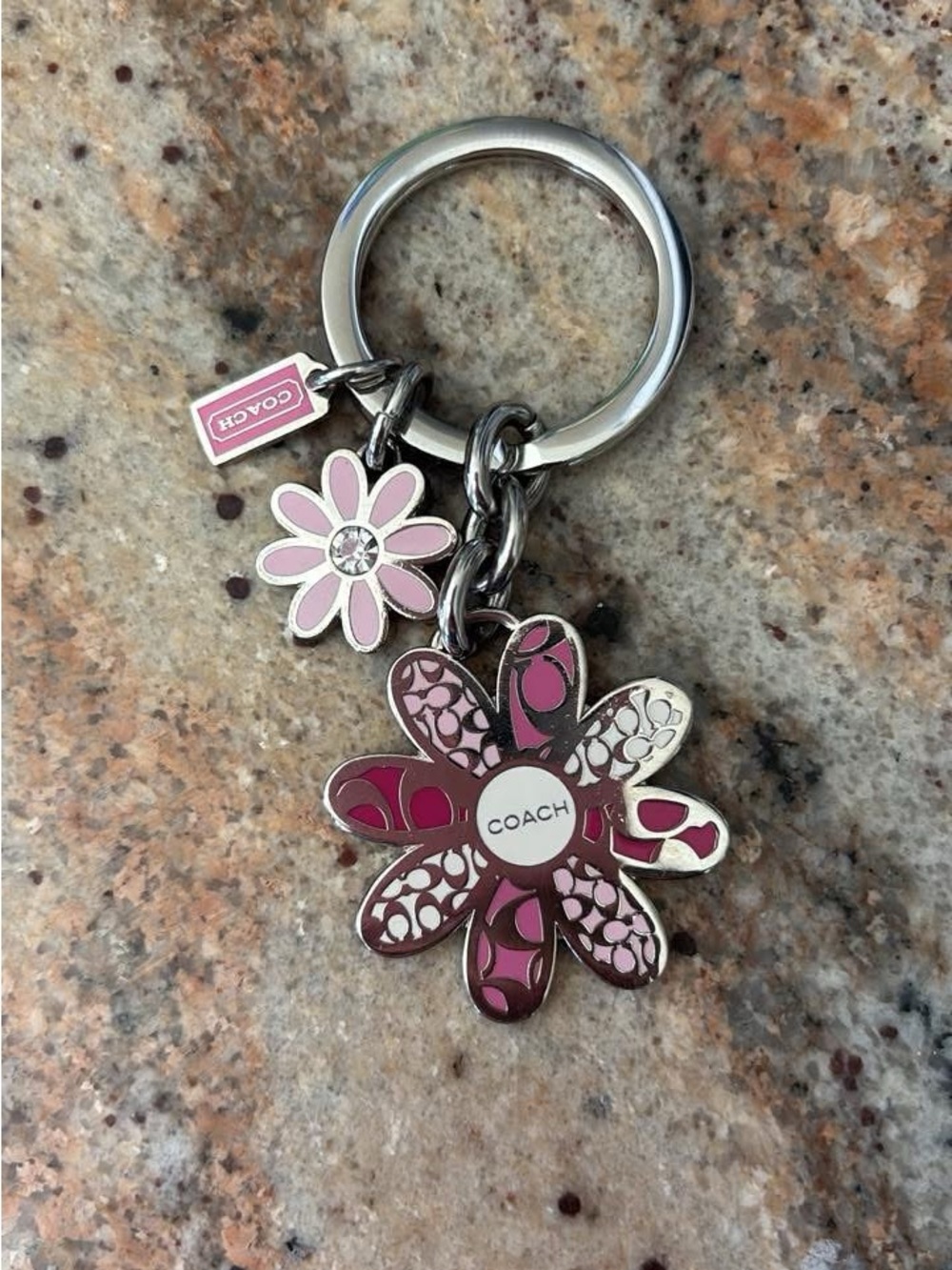 Coach Pink Multi Floral Charm Keychain